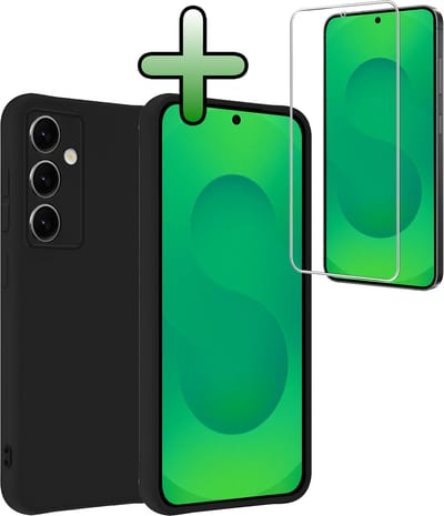 Hoesje Met Screenprotector - Geschikt voor Samsung Galaxy S25 FE - Sterk & Shockproof - Back Cover - Siliconen Case - Telefoon Hoes - Zwart