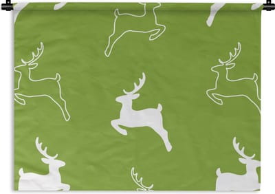 Wandkleed - Wanddoek - Hert - Groen - Patronen - 60x45 cm - Wandtapijt