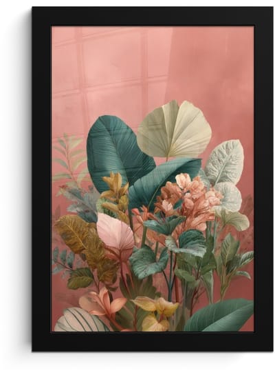 Poster in lijst - Fotolijst 20x30 cm - Posters - Tropische bladeren - Bloemen - Roze - groen - Posterlijst zwart - Decoratie - Wanddecoratie woonkamer - Muurdecoratie slaapkamer