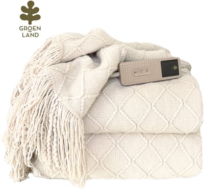 Groenland BOHEM Warmtedeken voor je bank | Elektrische deken | Verwarmde deken | White Clay 180x130cm | Bovendeken
