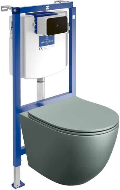 Villeroy&Boch Inbouwreservoir Complete Toiletset ViConnect H112 - Inbouw WC Hangtoilet Wandcloset SINTO GREY - Bedieningsplaat Zwart - Voorwandelement voor toilet - Installatiesysteem