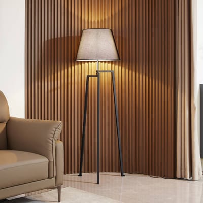 Lucande vloerlamp Amona, zwart, textiel, 150 cm, driepoot