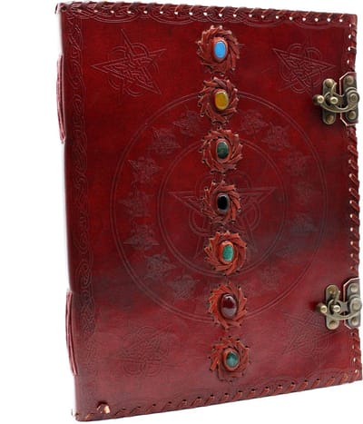 Leren Bezoekersboek Groot - Notitieboek - 7 Chakra - Handgemaakt - 25x32.5cm - 200 Pagina's