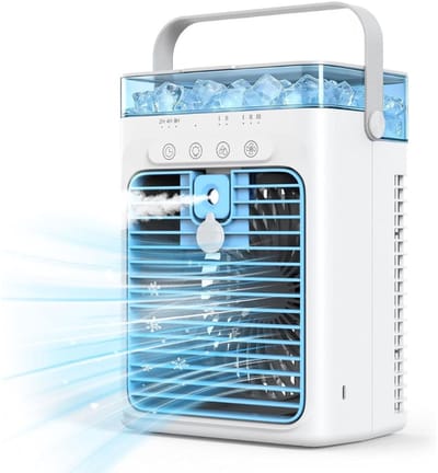 SNJY® Mobiele Airco Zonder Afvoer - Mobiele Airco voor Slaapkamer - Luchtkoeler - Aircooler - 2 Bevochtigingsniveaus - 3 Windsnelheden - 1L - Wit/Blauw