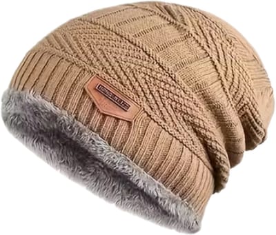 Fleece-gevoerde gebreide beanie - Unisex - One Size - Wintermuts - Muts - Warm - Rekbaar - Winddicht - Kaki