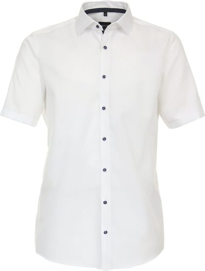 VENTI modern fit overhemd - korte mouw - dobby - wit - Strijkvrij - Boordmaat: 37