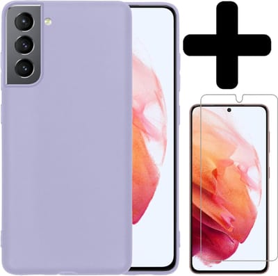 Hoesje - Met Screenprotector - Geschikt voor Samsung Galaxy S21 - Sterk & Shockproof - Telefoon Hoes - Back Cover - Siliconen Case - Telefoonhoes - Lila
