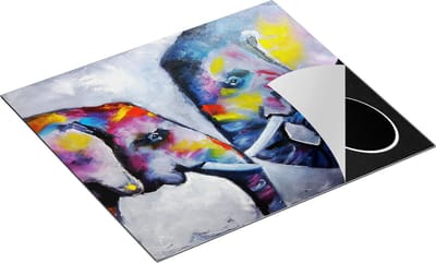 Chefcare Inductie Beschermer Twee Getekende Olifanten - Abstract - 60x50 cm - Afdekplaat Inductie - Kookplaat Beschermer - Inductie Mat