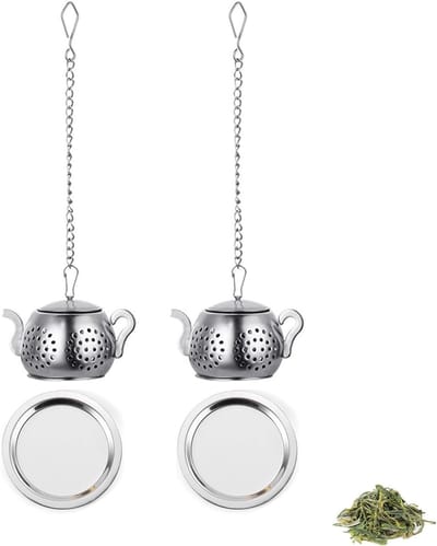 Theepot Set - Theeketel Met Zeef - Thee-accessoires - Rvs 304 Infuser - Druppelblad Inbegrepen - Roestvrij Staal - Duurzaam Ontwerp - 2 Stuks