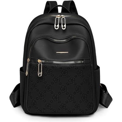 Sac à dos de voyage décontracté tendance pour femme avec grande capacité et design en relief noir