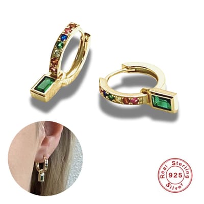 Oorbellen - oorringen - 925 sterling zilver - silver - 14 karaat goud verguld - Rainbow - zirkonia hanger - regenboog - zirkonia hanger - 20 mm - LHBTIQ+
