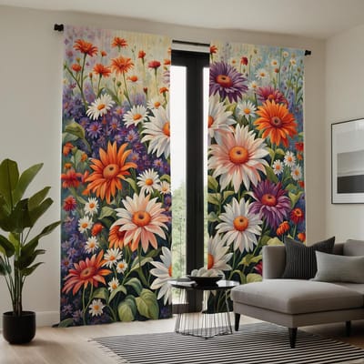 2 pièces HD Pâquerettes fleurs fraîches rideau décoratif Système de couleurs rideau imprimé numérique Décoration style décoration maison vivant W52H63inchW132H160cm brown