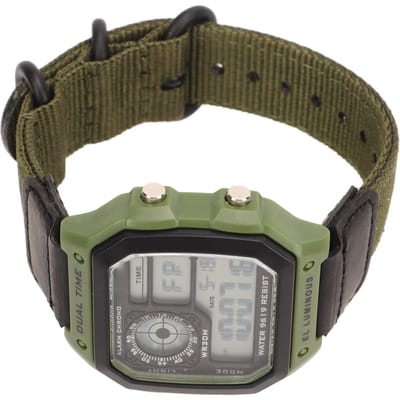 Digitale Sport Horloge Canvas Band Lichtgevend Waterdicht Retro Sport Horloge voor Buitensporten groen