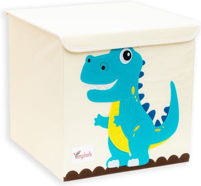 Intirilife opbergdoos met deksel voor kinderen - 35,1 x 33,5 x 33,2 cm - Dinosaurus motief - Kubusvormige opbergdoos voor speelgoeddekens Kleding compatibel met Kallax planken