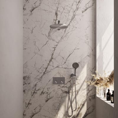 Brauer Brushed Carving Thermostatische Regendoucheset Inbouw - Hoofddouche 30 cm - Rechte Wandarm - Met Drukknoppen - Handdouche 3 Standen - Doucheslang - Wandaansluitbocht - Rvs