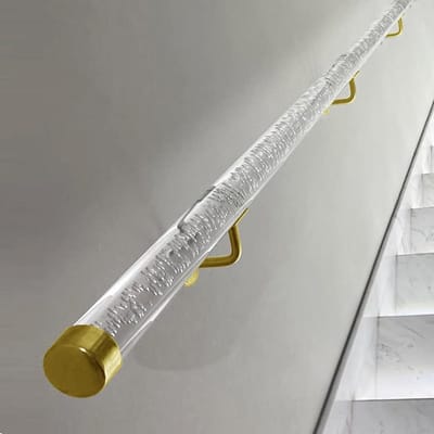 Trapleuning Acryl - Trapsteun - Veiligheid Binnen Buiten - Transparant Glad Materiaal - 380 cm Lengte - Gouden Houder