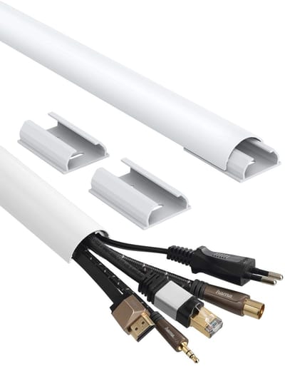 Hama ALU kabelgoot Kabel-lijst plint wand vloergoot vloer opbouw TV PC kabelgoot halfrond 110x3,3x1,8cm wit