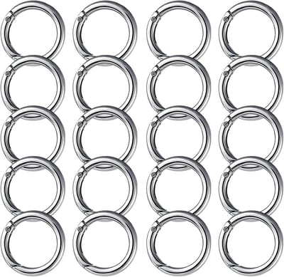 Set van 20 stuks 27mm ronde karabijnringen voor sleutels, DIY, huisdierlinnen en kamperen (Zilver)