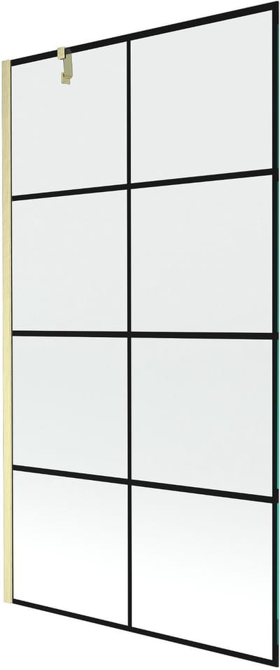 Mexen Next badscherm 1-deurs 100 x 150 , zwart rooster, goud geborsteld - 895-100-000-00-77-55