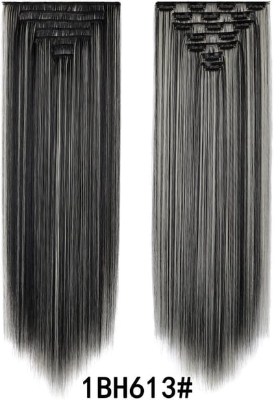 Pruik - Haarverlenging met 16 clips, haarclip, vervangende pruik - Pruik van synthetische vezels met clips - 60 cm -2.1BH613#