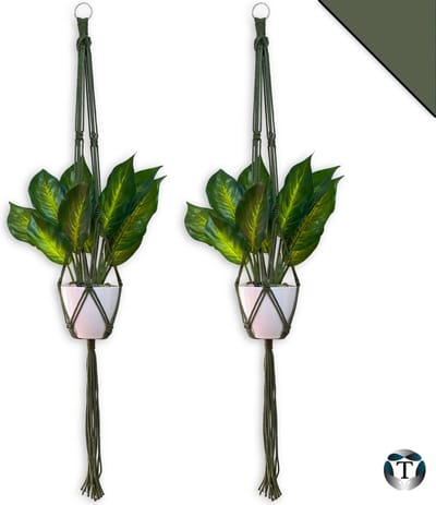 Luxe Plantenhangers | Olijfgroen | Set van 2 stuks | 100 cm | 100% Katoen | Handgemaakt | Macramé | Plantenpot Ophangen | Binnen & Buiten | Planten | TheOldOmen |