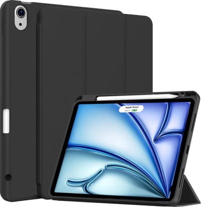Hoes Geschikt voor Apple iPad Air 11 inch (2026, M4/2025, M3/2024, M2) - Zwart - Casemania Tri Fold Tablet Case met Penhouder - Beschermhoes Smart Cover