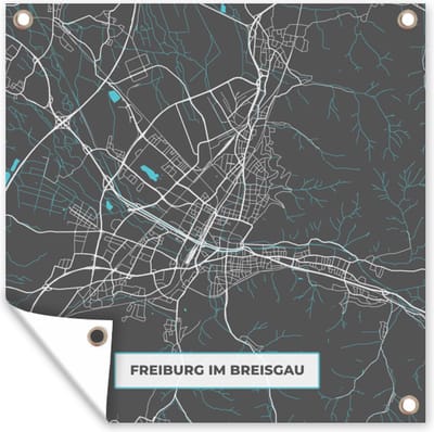 Tuin poster Stadskaart – Kaart – Freiburg im Breisgau – Blauw – Duitsland – Plattegrond - 200x200 cm - Tuindoek