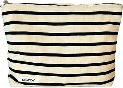 Make-up tas met strepen, 27 cm x 18 cm x 5 cm, ideaal voor reizen, cosmetica en accessoires