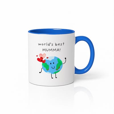 World's Best Mumma Mok - Tweekleurig Blauw & Wit - Schattig Wereldbol Design - Moederdag Cadeau