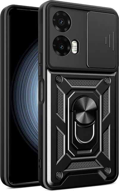 MobyDefend Hoesje - Geschikt voor Motorola Moto G35 - Pantsercase Met Draaibare Ring - Zwart
