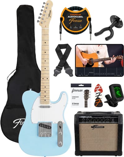 Finesse Elektrische Gitaar met Versterker - met Videocursus - TE Gitaar - Volwassenen - Kind - Blauw