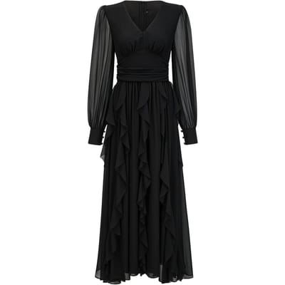Jurk V-hals Lange Mouwen Hoge Taille Slank Jurk High-end Damesjurk L