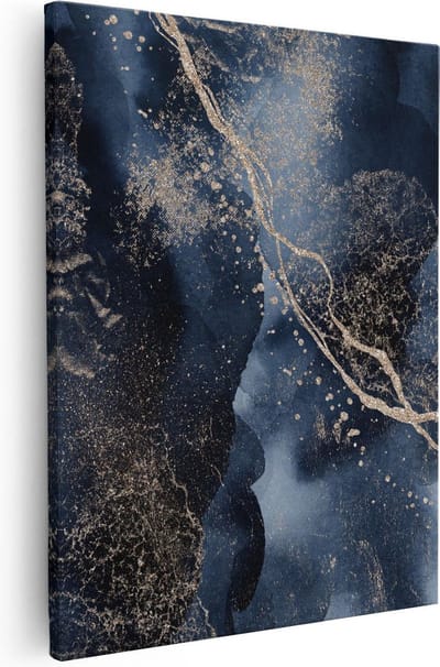 Artaza Canvas Schilderij Abstract Goud - 40x50 cm - Wanddecoratie Woonkamer - Muurdecoratie Blauw - Kamer Accessoires