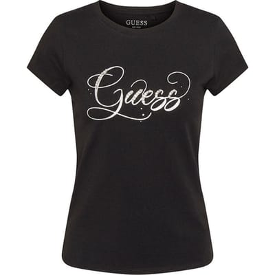 Guess - Maat S - Glitzy Logo R4 Dames T-shirt - Zwart