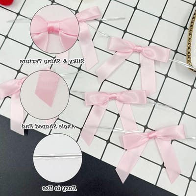 Set van 50 Kleine Mini Satijnen Strikken voor Kerstcadeaus, Versiering, Trouwen en Ambachten, Roze