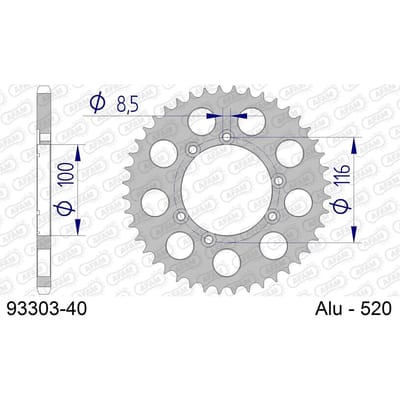 Aluminium tandwiel achter Afam 520 40 dents