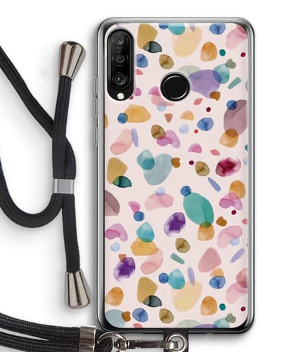 Case Company® - Hoesje met koord geschikt voor Huawei P30 Lite hoesje met Koord - Terrazzo Memphis - Telefoonhoesje met Zwart Koord - Bescherming aan alle Kanten en Over de Schermrand