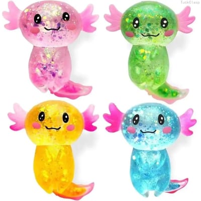 4-Pack Glitter Axolotl Squishy Stressverlichtende Speeltjes, Schattige Kandij Fidget Speeltjes voor Kinderen & Volwassenen lichtgroene kleur