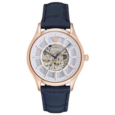 Emporio Armani Historische Collectie Wit Wijzerplaat Blauwe Leren Band Mechanisch Automatisch AR1947 wit
