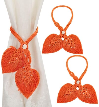 Dailygoods- Gordijnholdbacks Verstelbaar - Houten Kraal - Dubbele Bladen - 2 Stuks - Oranje - 770 mm Lang - Gordijnbinders