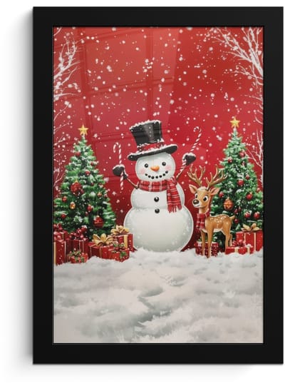 Poster in lijst - Fotolijst 20x30 cm - Posters - Feestvreugde - Winterbos - Kleurrijk - Posterlijst zwart - Decoratie - Wanddecoratie woonkamer - Muurdecoratie slaapkamer