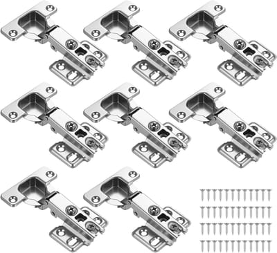 SnelShoppen - 8 Stuks Soft Close Scharnieren voor Keuken- en Kastdeuren, 90 Graden Pot Scharnier, Volledige Overlay Hinge Set, Nickel-Geplateerd Staal