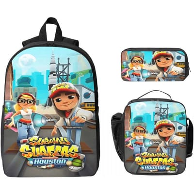 3 Stuks Subway Surfers Videogame Schooltassen Set voor Kinderen Etui Rugzak Sets met Lunchbox Voor Schoolleerlingen Rugzak black