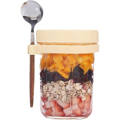 Overnight Oats-containers met deksels en lepels Glazen weckpotten voor overnight oats Grote luchtdichte potten