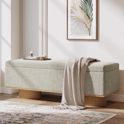 Tribesigns Meubel Opbergbank - 128 x 43 x 45 cm - Schoenenbank - Bedbank - Voeteneindbank - met Gewatteerd Zitkussen voor Slaapkamer Woonkamer Hal - Beige