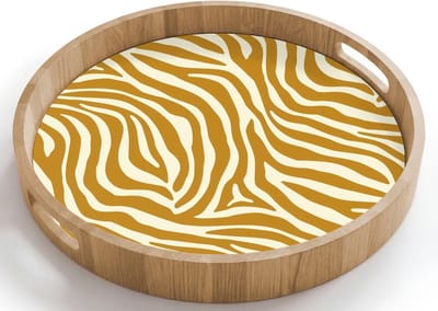 Dienblad rond 40x40 cm - Schootdienblad hout - Zebra - Klassiek - Oker - Geel - Borrelplank rechthoek - Plateau houten dienbladen
