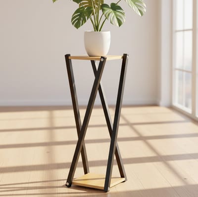 Cheqo® Plantenstandaard voor Binnen - Plantenrek voor Kamerplanten - Plantentafel - Bloemenstandaard - Woonkamer - Slaapkamer - Balkon - Plantenzuil - Bloemenkruk - Plantenhouder - Plantentrap - Bloempot Standaard - Metaal en MDF - Zwart