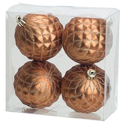4x Luxe koperen kunststof kerstballen 8 cm - Onbreekbare plastic kerstballen - Kerstboomversiering koper