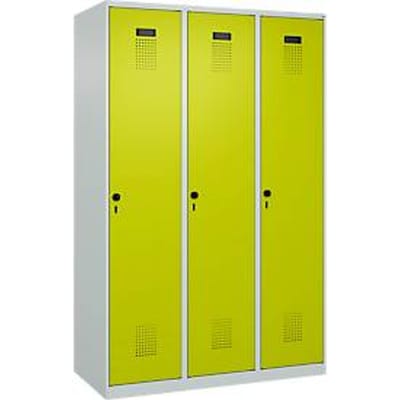 C+P Evolo Plus garderobekast, 3 vakken, 400 mm breed, draaigrendel, soft-close, B 1.200 x D 500 x H 1.850 m, lichtgrijs/kleedgroen