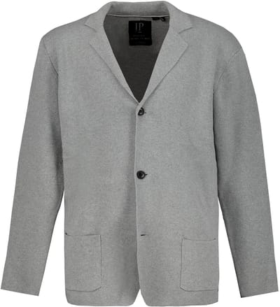 JP 1880 - Heren - Gebreid jasje FLEXNAMIC® Milano-breigoed reverskraag - Grijs melange - Maat 6XL